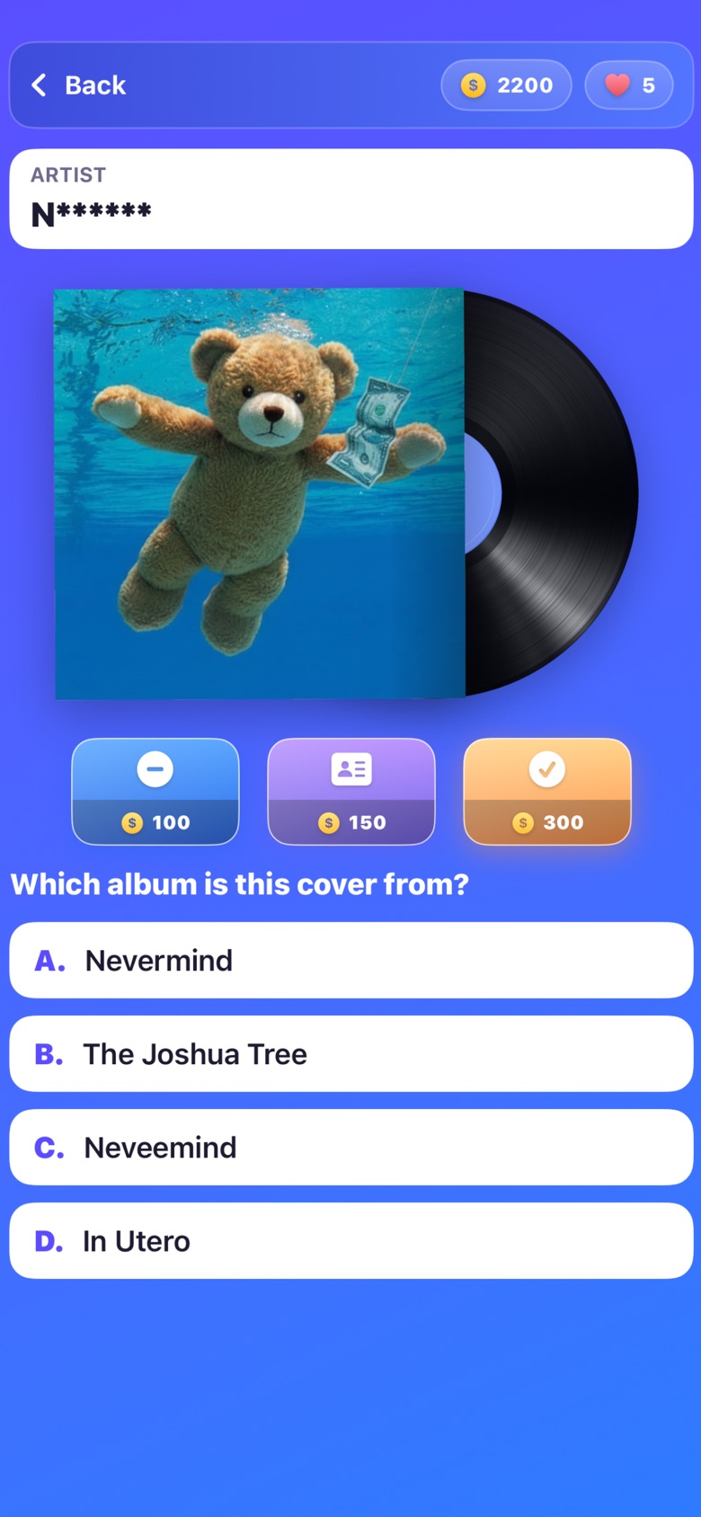 Guess the Album Cover gameplay screen