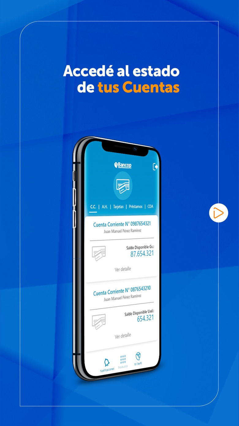 Bancop App Store screenshot: account status screen